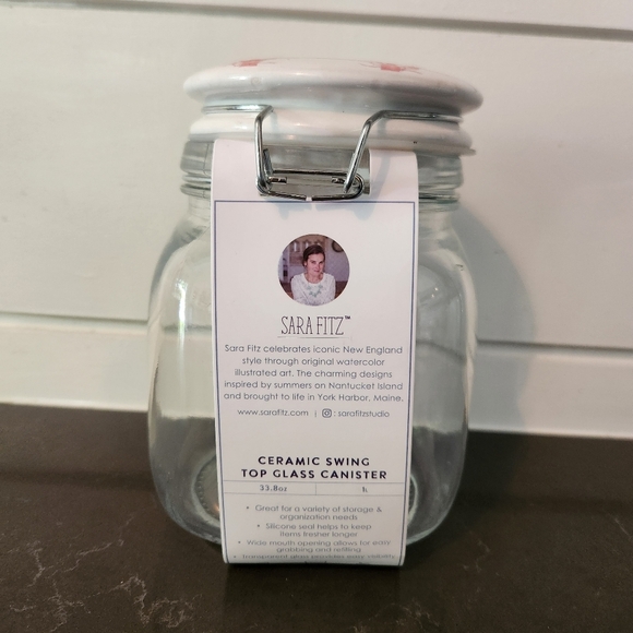 Sara Fitz Ceramic Swing Top Glass Canister with Lobster Design - Picture 3 of 6